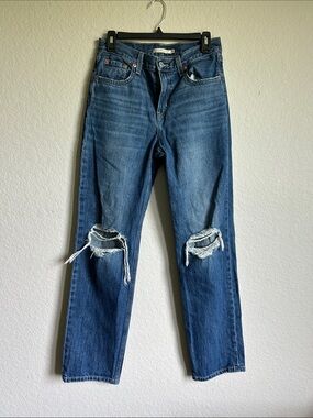 Distressed Blue Straight-Leg Jeans